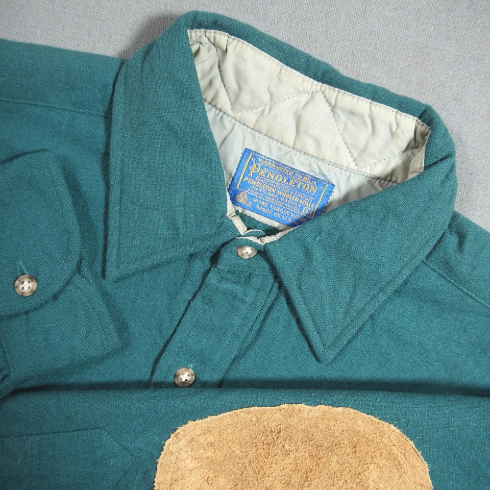 VTG Pendleton Suede Elbow Patch Men Shirt M Teal Academia Western Cowboy Coastal